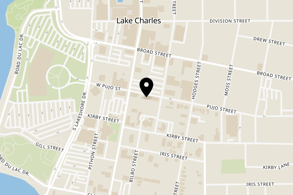 Map showing the location of Villa Harlequin on 324 Pujo St in Lake Charles